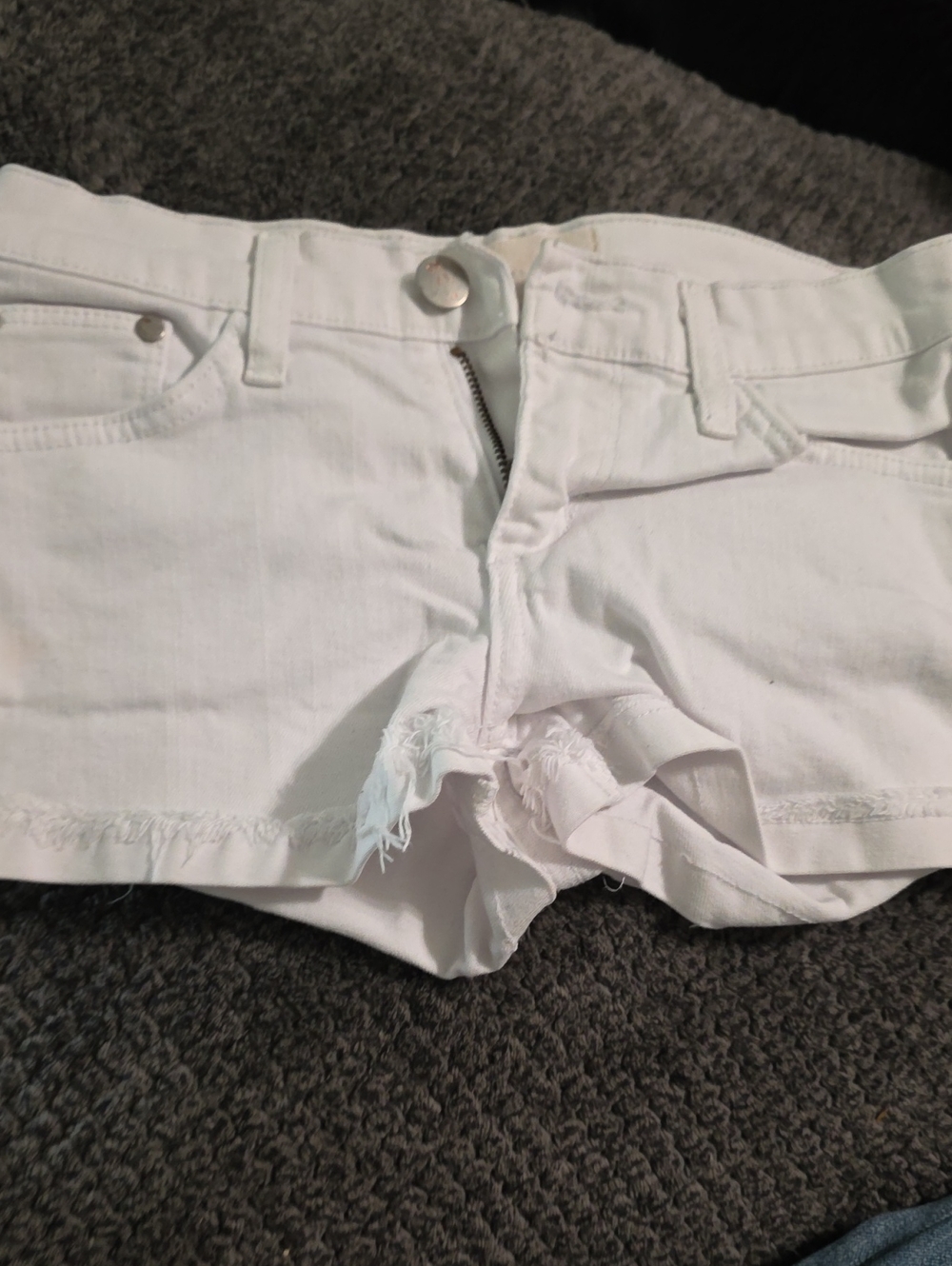 Gilded Intent White Low-Rise Frayed Denim Shorts